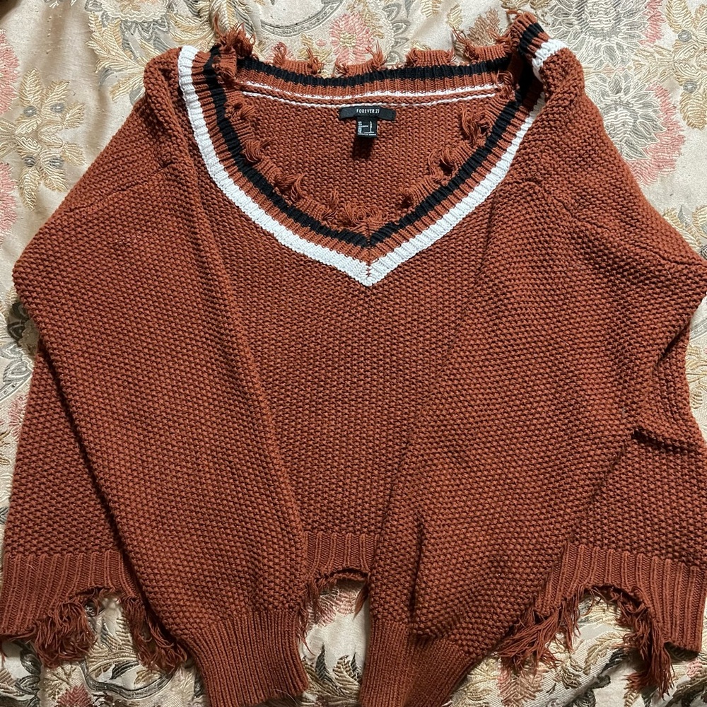 Forever 21 Rust & Black Striped Ribbed Off Shoulder Sweater Size L
